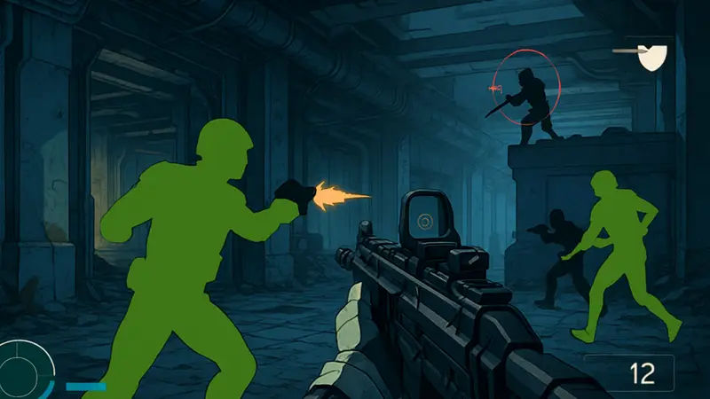 Игровая сцена из Marathon с элементами интерфейса