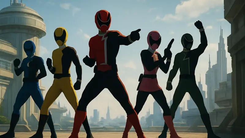 Power Rangers S.P.D. B-Squad в боевой стойке, могущественные команды Power Rangers