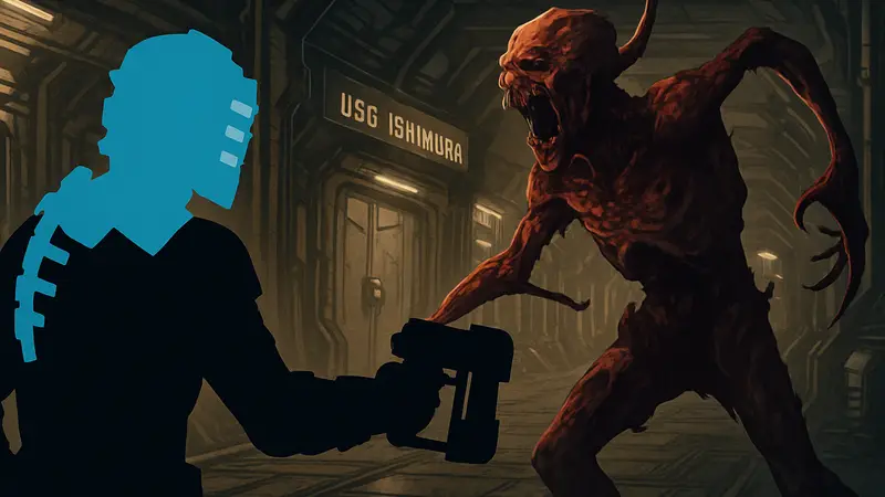 Айзек Кларк, главный герой Dead Space, сражается с некроморфом на борту космического корабля USG Ишимура.