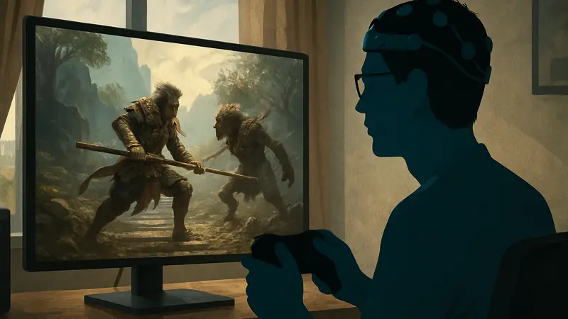 Игровой журналист PC Gamer с нейроинтерфейсом играет в Black Myth: Wukong, улучшая реакцию.