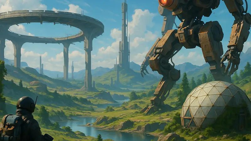 Концепт-арт или скриншот из игры ARC Raiders, демонстрирующий футуристический ландшафт или часть новой локации, на которой будет разворачиваться действие.