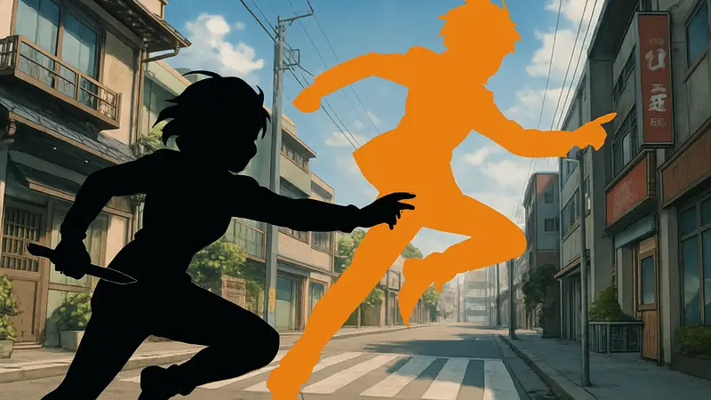 Иллюстрация персонажей Marriagetoxin: киллер и брачный аферист в динамичной позе.