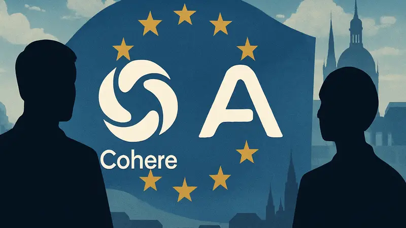 Логотипы Cohere и Aleph Alpha, символизирующие слияние двух ИИ-компаний на фоне европейского рынка.