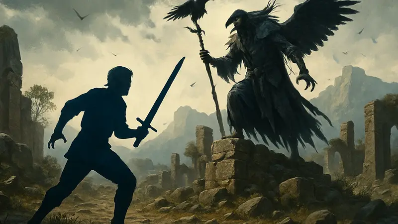 Игрок, сражающийся с боссом Crowcaller в Crimson Desert