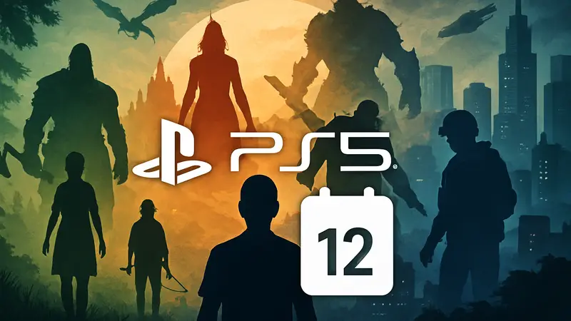 Изображение с логотипом PS5 и датой 12 марта на фоне выходящих игр.