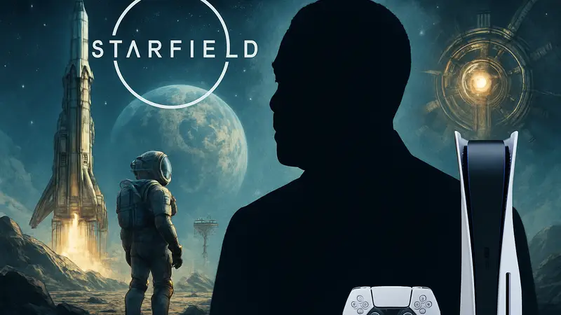Актёр Кит Дэвид в рекламном трейлере Starfield для PlayStation 5.