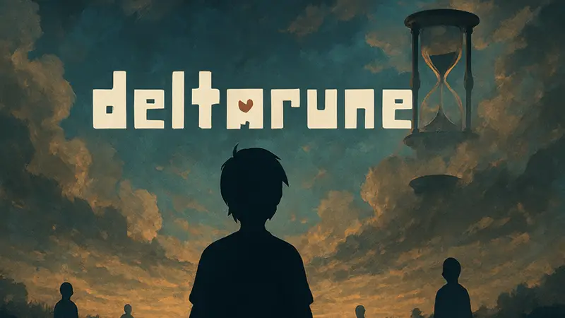 Логотип игры Deltarune на абстрактном фоне, символизирующем ожидание