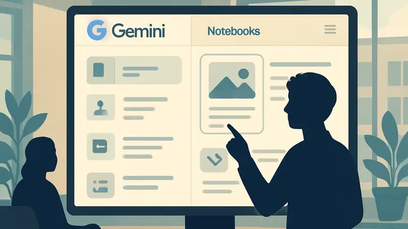 Интерфейс Google Gemini с новой функцией «блокноты», демонстрирующий организацию информации