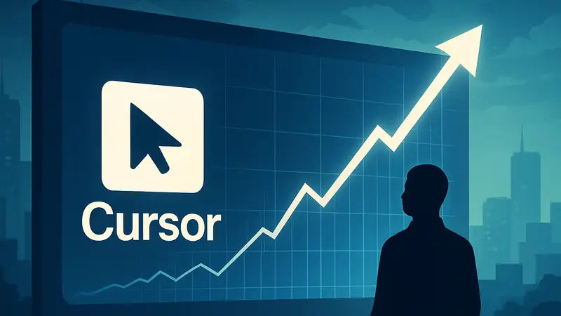 Логотип компании Cursor на фоне графика роста, символизирующего финансовый успех и технологическое развитие стартапа.