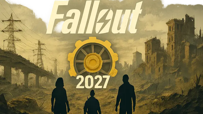 Логотип Fallout с изображением убежища, символизирующий новый релиз в 2027 году