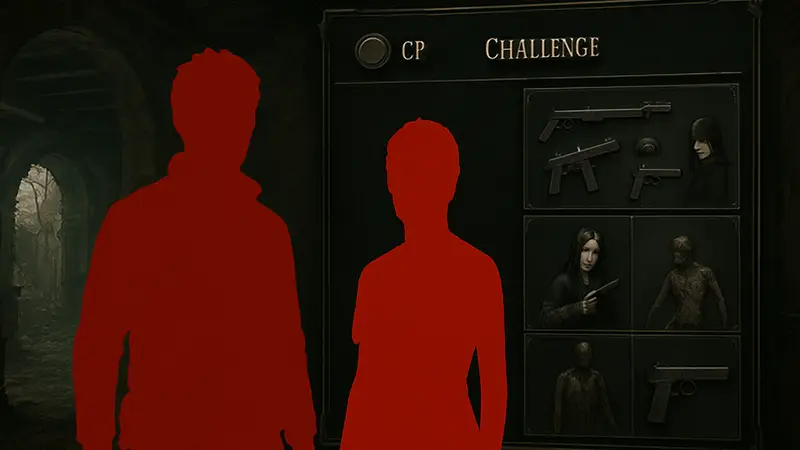 Скриншот меню Resident Evil 9 с отображением Challenge Points и бонусного контента.