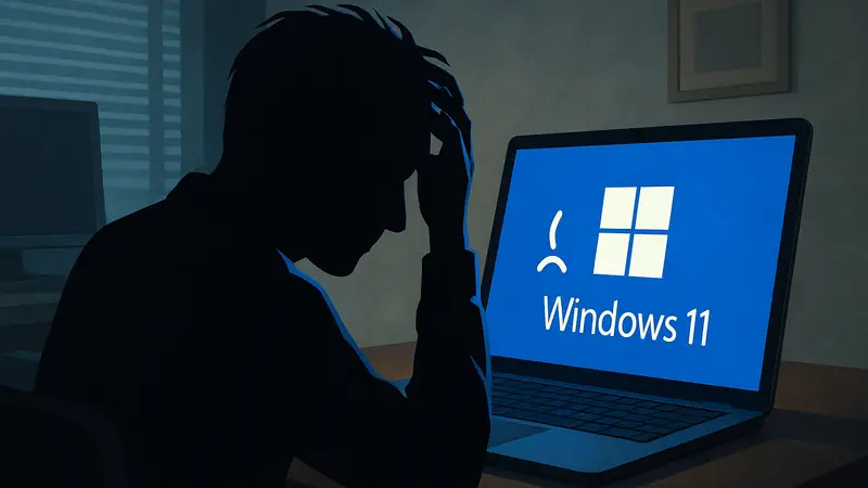 Синий экран смерти (BSOD) на компьютере с логотипом Windows 11