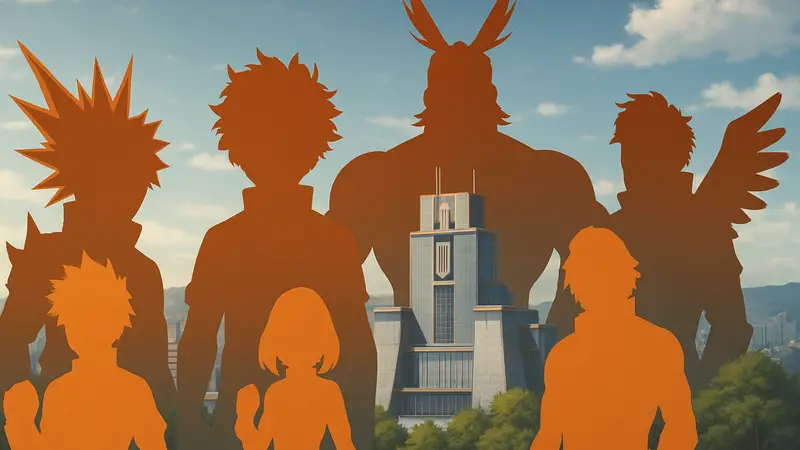 Изображение популярных персонажей My Hero Academia, коллаж из героев аниме