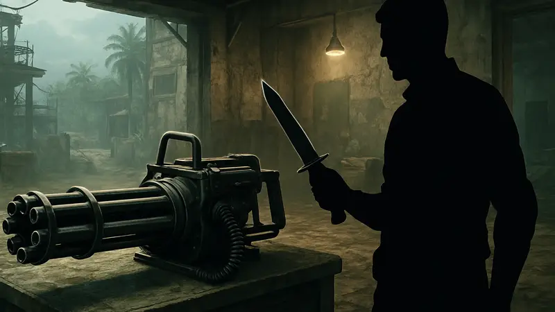 Секретное оружие Call of Duty Black Ops 1: иллюстрация минигана и баллистического ножа в игре.