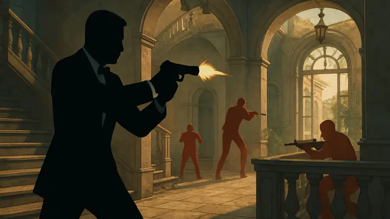 Джеймс Бонд в шпионском экшене 007 First Light, демонстрирующий игровые моменты со стрельбой.
