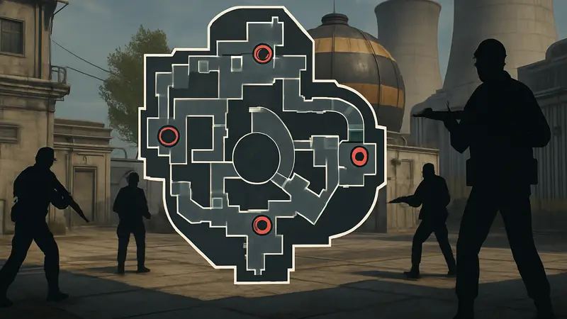 Интерактивная карта Meltdown из мультиплеера Call of Duty: Black Ops 7 с ключевыми точками.
