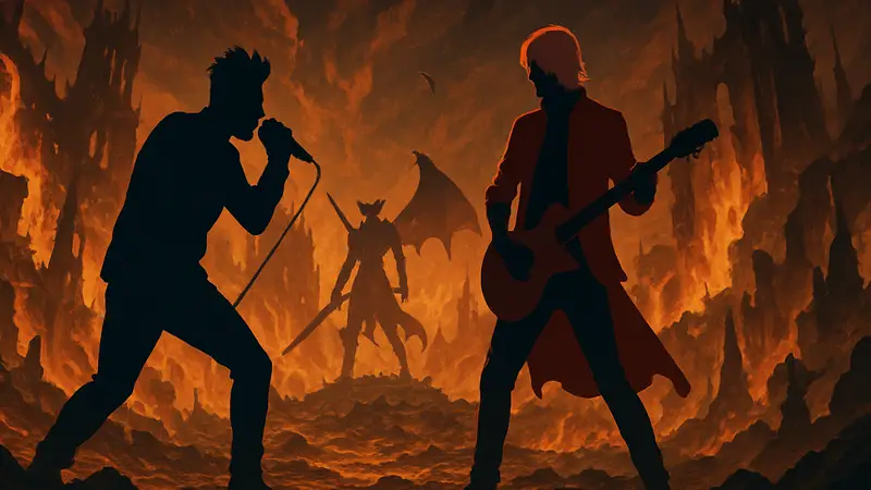 Музыканты Papa Roach и Hanumankind в аду, кадры из клипа See U in Hell для аниме Devil May Cry.