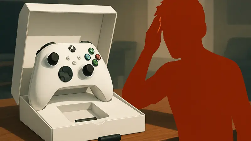 Белый контроллер Xbox Series X/S и отсутствие батареек в его упаковке, демонстрирующее проблему