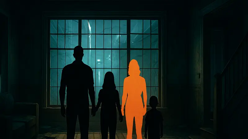 Постер фильма The Last House с семьей в запертом доме, атмосфера триллера. Netflix, научная фантастика.