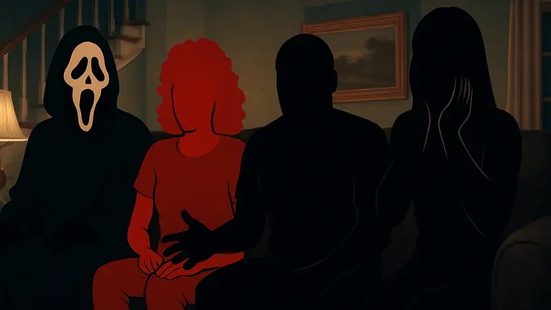 Кадр из трейлера фильма 'Очень страшное кино' с известными персонажами и юмором