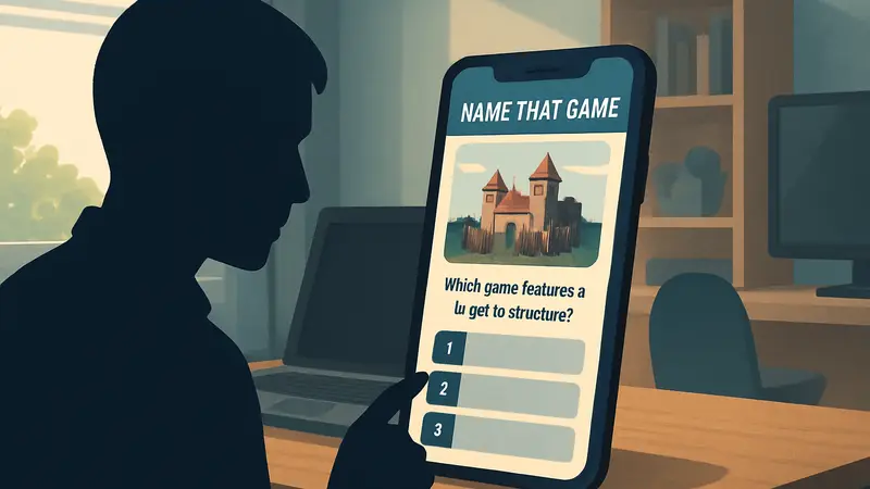 Игровая викторина на экране смартфона или компьютера, с вопросами про игры