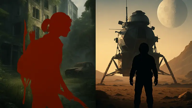 Коллаж из обложек или ключевых артов The Last of Us 2 и Expedition 33, подчеркивающий важность сюжета.