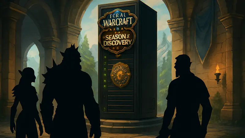 Игроки World of Warcraft Classic, логотип Season of Discovery на сервере