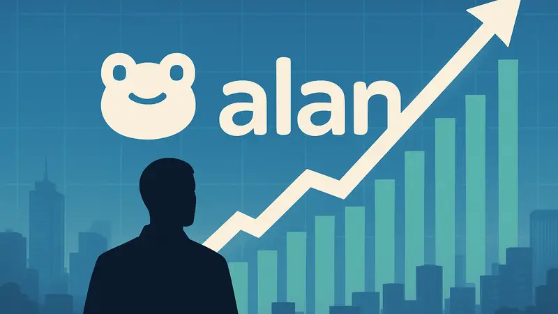 Логотип французского InsurTech стартапа Alan на фоне графика роста стоимости компании.