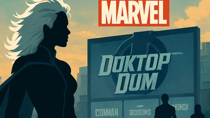 Холли Берри в образе Шторм из Людей Икс, логотип Marvel, анонс фильмов.