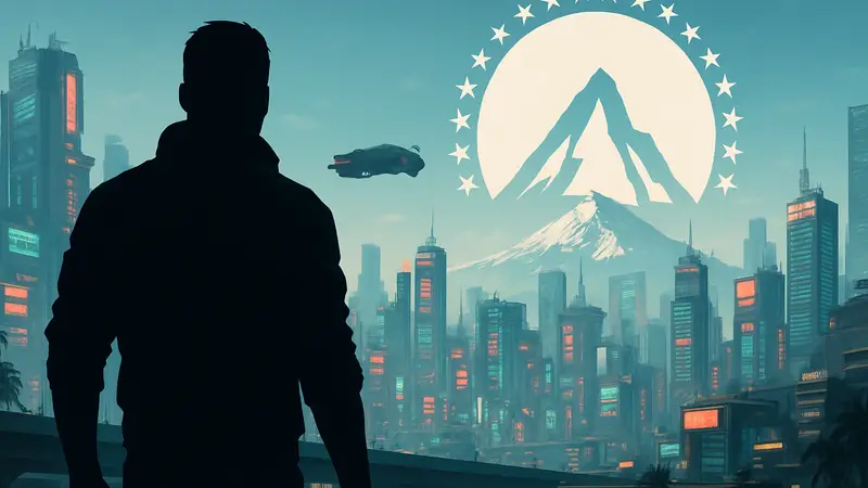 Кадр из Cyberpunk 2077 и логотип Paramount, символизирующие экранизацию игры и Найт-Сити
