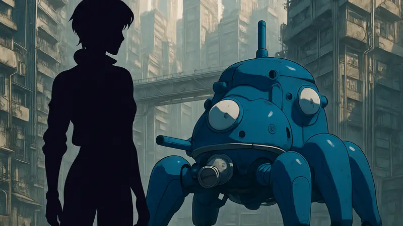 Постер новой экранизации «Призрака в доспехах» с Мотоко Кусанаги и Фучикомой.