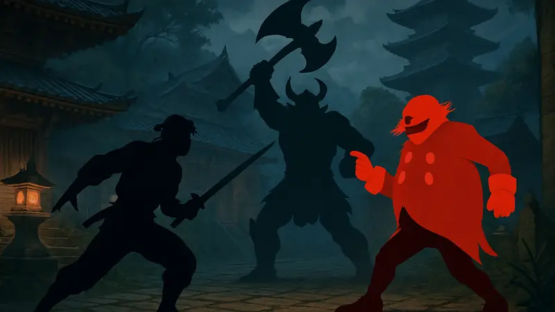 Скриншот из Shinobi Art of Vengeance с Доктором Роботником, Горо Маджимой или Death Adder в битве.