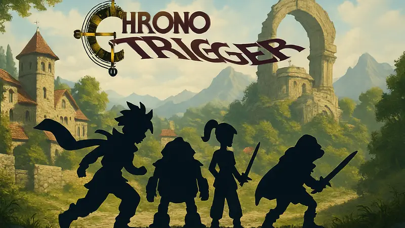 Логотип и персонажи JRPG игры Chrono Trigger для SNES