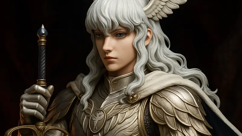 Изображение Гриффита из манги/аниме Berserk, возможно, в виде дорогой коллекционной статуэтки, детализированный арт.