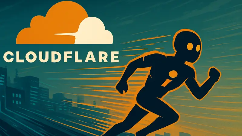 Логотип Cloudflare с изображением ИИ-агента, ускорение работы ИИ