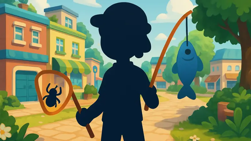 Игровой персонаж в Heartopia на событии "Модульная улица" с предметами для сбора, такими как рыба и насекомые.