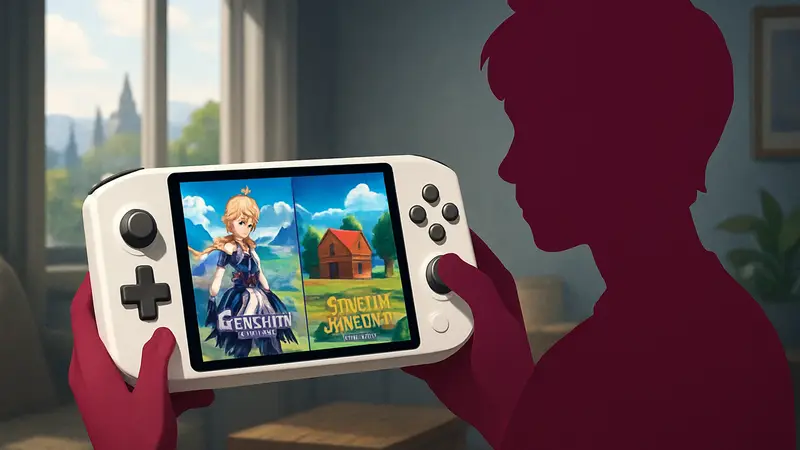 Портативная консоль Ayaneo Pocket Micro 2, запускающая игры Genshin Impact и Stardew Valley.