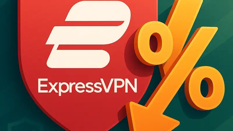 Логотип ExpressVPN с надписью 'Скидка до 78%'