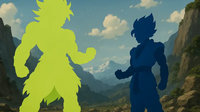 Броли в форме Истинного Легендарного Супер Сайяна и Гогета Синий из Dragon Ball Super
