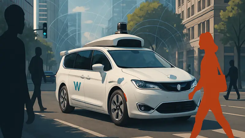 Беспилотный автомобиль Waymo на городской улице, инновационные технологии и будущее транспорта
