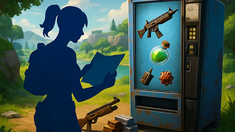 Торговый автомат в Fortnite, игрок, карта, оружие, предметы