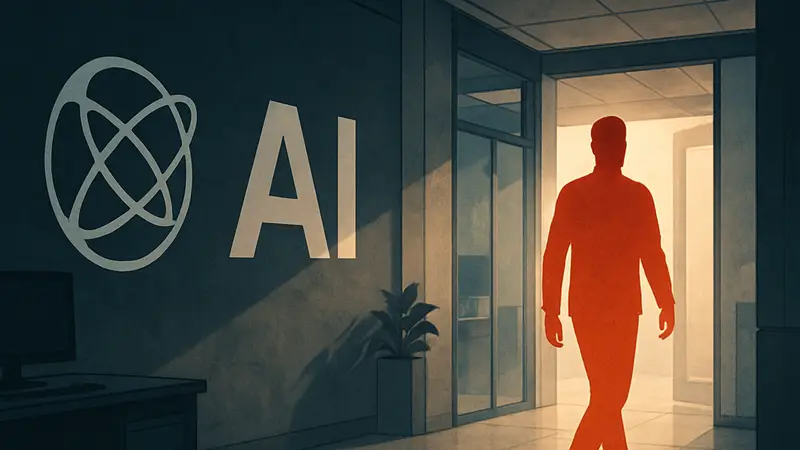 Логотип xAI на фоне уходящего силуэта, символизирующий уход сооснователя Илона Маска.