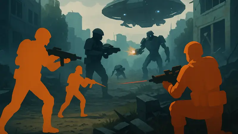 Скриншот из тактической игры Warhounds, показывающий отряд бойцов в футуристической броне на поле боя