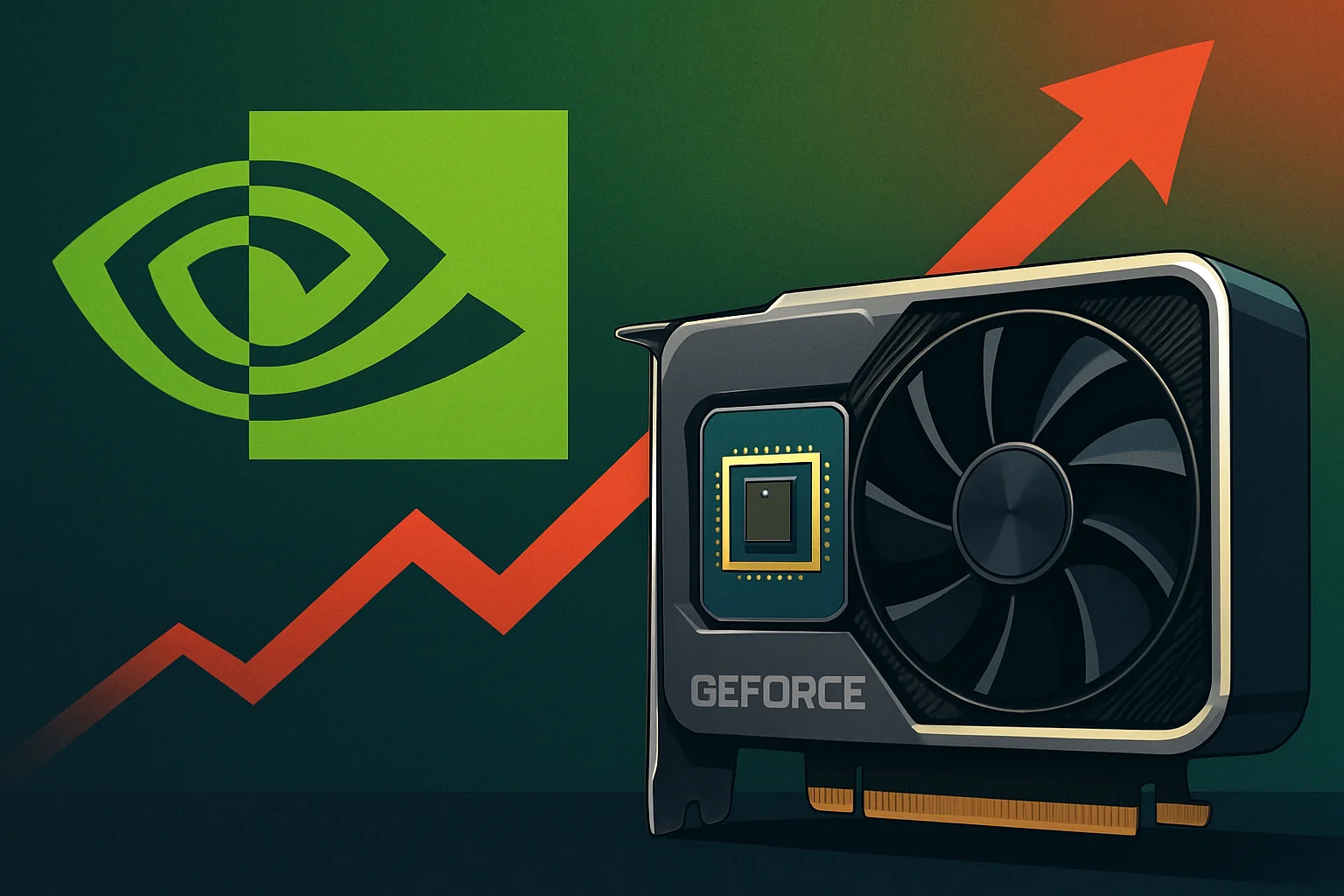 Графический процессор Nvidia GeForce на фоне логотипа компании, символизирующий изменения на рынке видеокарт.
