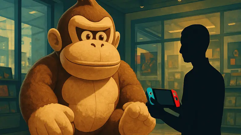 Гигантская плюшевая игрушка Донки Конга, сравнение с Nintendo Switch 2