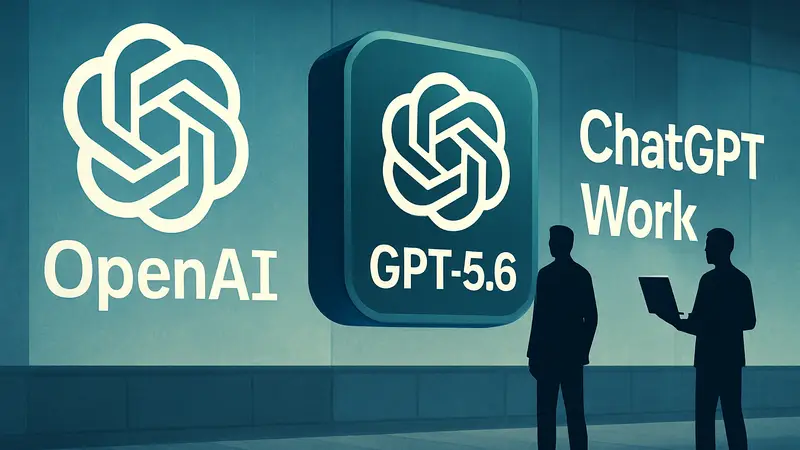 Логотип OpenAI и изображение GPT-5.6 с текстом 'ChatGPT Work', символизирующие новый этап развития ИИ.