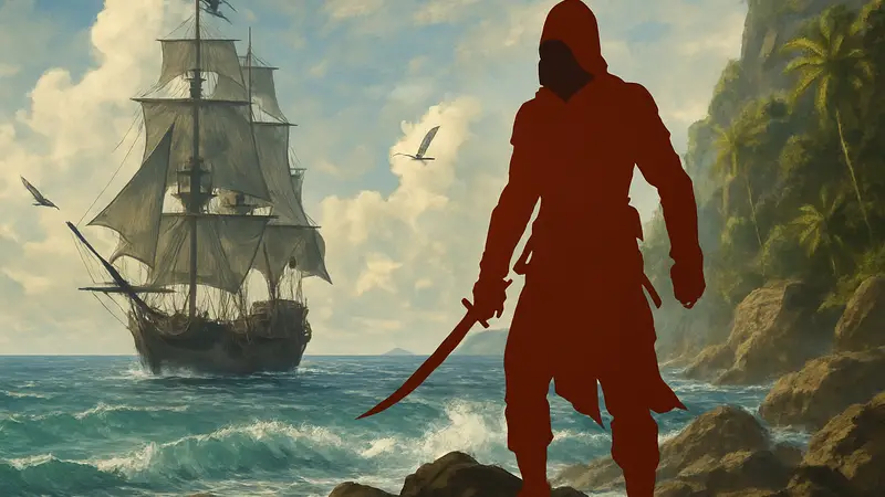 Обложка артбука Assassin's Creed Black Flag с изображением Эдварда Кенуэя и пиратского корабля на море