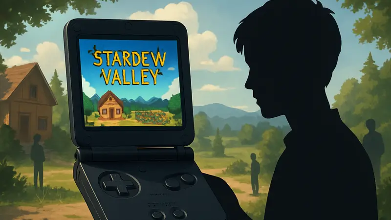 Портативная консоль Anbernic RG SP в сложенном виде с запущенной игрой Stardew Valley.