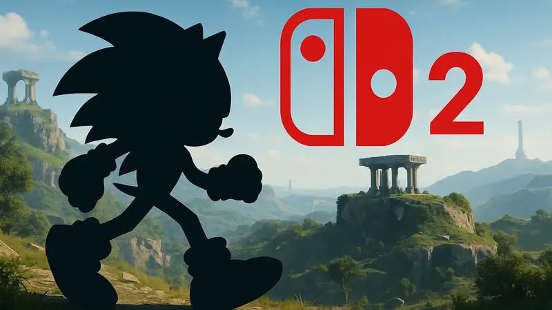 Изображение Соника из Sonic Frontiers: Definitive Edition на фоне логотипа Nintendo Switch 2