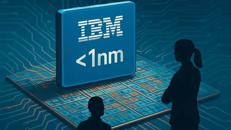 Изображение чипа IBM с детализацией нанометрового техпроцесса, показывающее инновации в микроэлектронике.